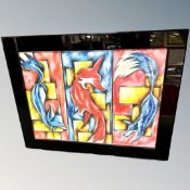 Brian Foggett (Contemporary) : Foxes, oil on paper, 79 cm x 58 cm, framed.