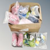 A box of thirty two pairs of children's croc style shoes, new.