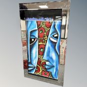 Brian Foggett (Contemporary) : Blue face study, oil on paper in mirrored frame,