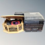 A Toshiba SL-3027 stereo system with speakers together with retro style music centre