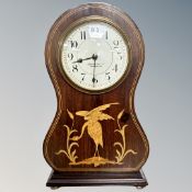 An Art Nouveau satinwood-inlaid mantel clock retailed by Goldsmiths Co, Newcastle, with key,