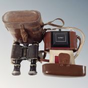 A pair of WWI era Huet of Paris military field glasses in leather case together with vintage Nettar