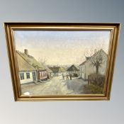 T Ulrichsen : Figures in a street, oil on canvas, 75cm by 56cm.