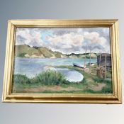 A Koch : View across a lake, oil on canvas, 64 cm x 44 cm. Framed.