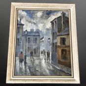 Danish School : Figures in street, oil o
