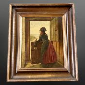 Danish School : Figure in door, oil on c