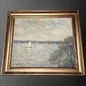 Aug Berg : Boats on lake, oil on canvas