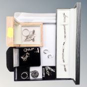 A collection of silver jewellery including Ernest Jones bracelet,