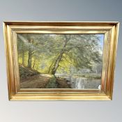 A. Jacobsen : Trees by a stream, oil on canvas, 89cm by 59cm.