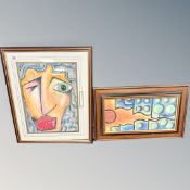 Brian Foggett (Contemporary) : Portrait with red lipstick, oil on paper, 28cm by 39cm,