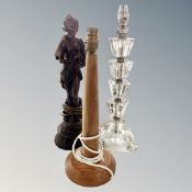 Three table lamp bases, bronzed lady,