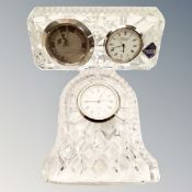 An Edinburgh crystal mantel timepiece with inset £5 coin together with a Thomas Webb crystal