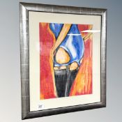 Brian Foggett (Contemporary) : Figure in a blue dress, oil on paper, 29cm by 39cm.