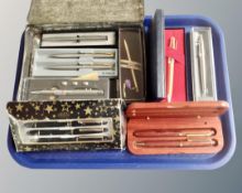 A tray of pens including Parker, Waltman etc.