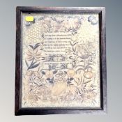 A colour print depicting a 19th century sampler.