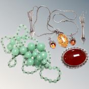 A Sterling silver mounted cabochon brooch,