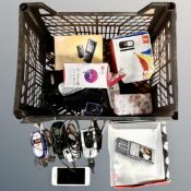 A basket of vintage and later mobile phones, Nokia, Vodaphone, Sagem,