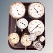 Seven assorted engineering pressure gauges