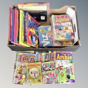 A box of assorted annuals, Beano, Viz,