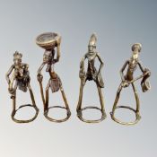 A set of four West African cast bronze musician figures,