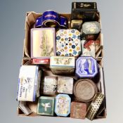 Two boxes of vintage and later tins