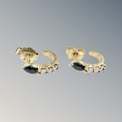 A pair of 18ct yellow gold earrings each set with marquis sapphire and brilliant cut diamonds, 2.1g.