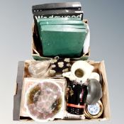 Two boxes of collector's plates, pewter, Pilgrims progress,