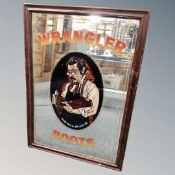 A Wrangler boots picture mirror, framed.