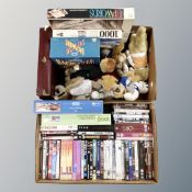 Two boxes of DVD's and DVD box sets, games, jigsaws,