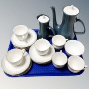 A tray of two Poole pottery jugs and a quantity of Royal Doulton Berkshire tea china