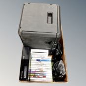 An Xbox 360 with games, leads and controllers,