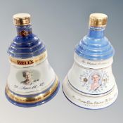 Two Bells Scotch Whisky decanters - Queen Mother's 90th Birthday and 100th Birthday