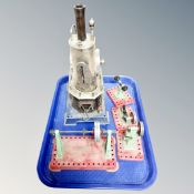 A Wilesco vertical live steam engine together with four further Mamod workshop tools