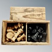 A boxed vintage Staunton style chess set, king 7cm.