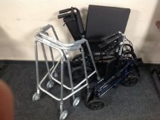 A Dash folding lightweight wheelchair together with a Drive mobility walking aid and two