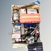 Two boxes containing hand tools, multi drawer tool chest,