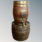 A vintage oak miniature coopered barrel with tap, height 20 cm,