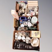 Three boxes of ceramics and glass, ornaments, Wedgwood,