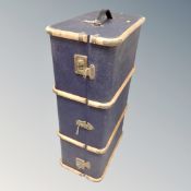 A wooden metal bound trunk together with a further vintage shipping trunk