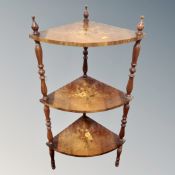 An antique style inlaid corner what not stand