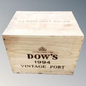 A sealed wooden crate of Dow's 1994 vintage port (12 bottles)