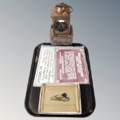 A tray of antique railway lamp,