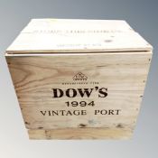 A sealed wooden crate of Dow's 1994 vintage port (12 bottles)