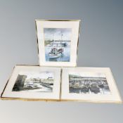 Three John C Currie watercolour studies - Fishing boats,