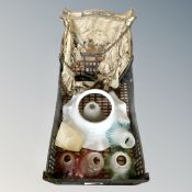 A box of Art Deco hanging light shade together with further coloured glass light shades