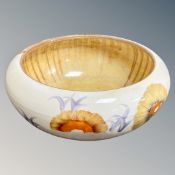 A Clarice Cliff hand painted fruit bowl, Bizzare black stamp to base, diameter 20 cm.