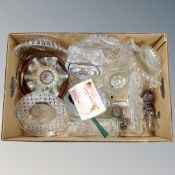 A tray of 20th century glassware, pressed glass bowls,