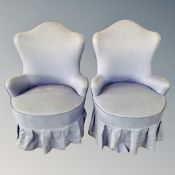 A pair of continental bedroom chairs in blue fabric