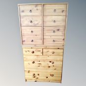 A pine eight drawer chest and a further pine four drawer chest