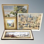 A 20th century oil on board by Willis, Boats in dry dock with dwelling beyond,